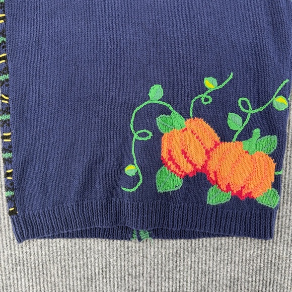 Vintage Pumpkin Sweater Vest Halloween Fall Cottagecore Womens Small Gingham 90s - Picture 5 of 9